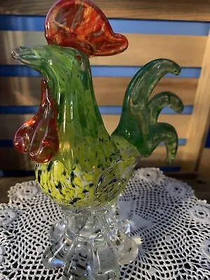Vintage Colorful Murano Hand Blown Art Glass Rooster Figurine Modern Farmhouse • $28
