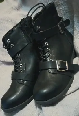 Goth Boots Hot Topic Double Buckle Short Boots Punk Vegan Leather Size W12 • $30