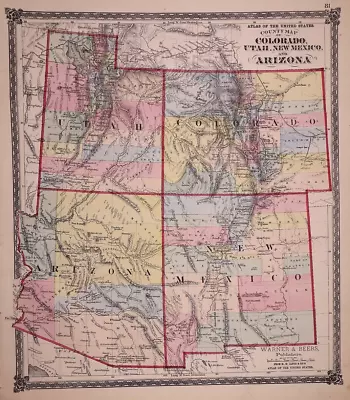 1875 Map ~ UTAH ARIZONA NEW MEXICO TERRITORIES & COLORADO (15x18)-#024 • $88