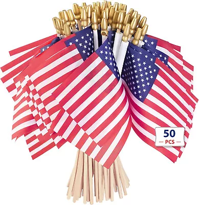 TBC 50 Pcs 4x6 In American Wooden Stick Flags Handheld USA Flag Veteran Party • $10.24