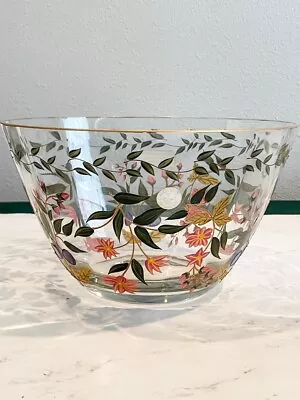 Romania Crystal Clear Ind. Large Bowl Hand Painted 22K Gold Trim 11” NEW • $29.99