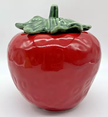 Vintage Ceramic Red Strawberry House Of Webster Cookie Jar Canister Leaf Lid MCM • $25