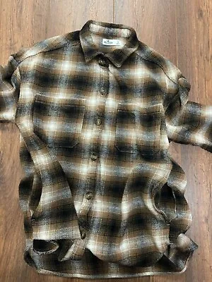 Hollister Casual Shirt Men's Small Brown Plaid Long Sleeve Collared Button Up • £17.99