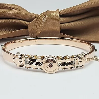 Ladies Rose Gold 9ct (375 9K) Rare Antique Oval Bangle With Natural Ruby • $901.71