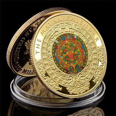 Mexico Maya Culture Gold Plated Coin Prophecy Calendar Commemorative Token Coin • $4.41