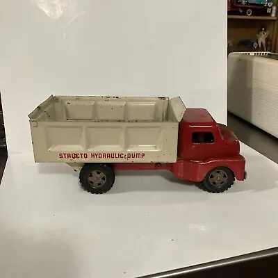 12  1950's Structo Hydraulic Dump Truck | Pressed Steel | Red & White • $49.92