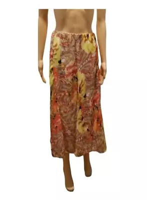 Notations Midi Skirt  Size Small Yellow Paisley Print Elastic Waist Lined • $12.99