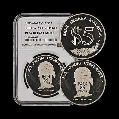 MALAYSIA. 1986 5 Ringgit Silver - NGC PF67 - 35th PATA Conference Singapore • $169.99