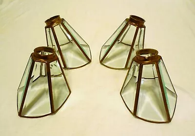 4 Vintage Beveled Leaded Glass Light Shades  Angled  • $52