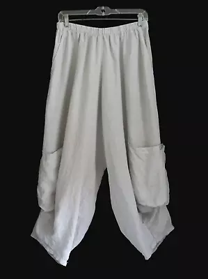 Match Point Linen Pants Wide Leg Baggy Gypsy Pockets Small • $33.99