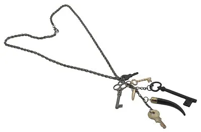 Zest Key & Horn Charm Rope Chain Necklace Pendant Black & Gold • £3.99