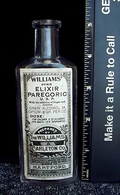 Opium Bottle Williams’ Elixir Paregoric Full Original Label Hartford CT • $20.50
