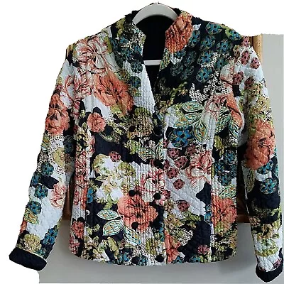 UBU Reversable Travel Jacket Quilted Packable  Floral Orange Green Blue/ Black L • $22.90