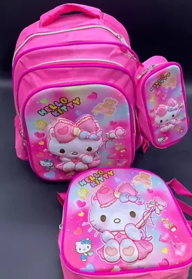 3D Hello Kitty 3pcs Set Backpack Kids School Bag Lunch Bag XL Christmas Gift • $59.95