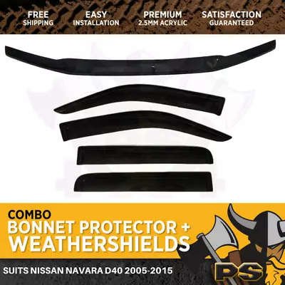 2005-May/2010 Nissan Navara D40 Bonnet Protector & Window Visors Weather Shields • $129