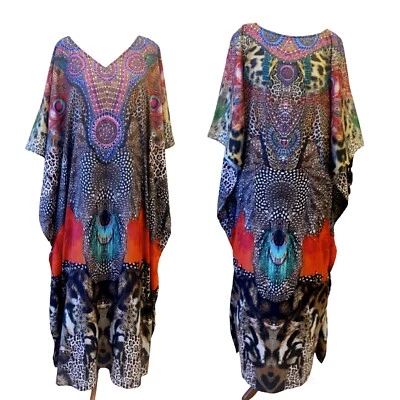 $69 • Buy XXL-XXXXXL Plus Size Women Embellished Silk Mix Long Kaftan/ Resort Wear V Neck