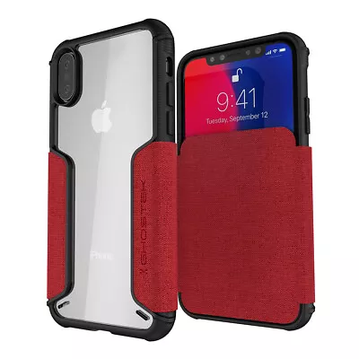 Ghostek EXEC 3 Tough Flip Card Wallet Case Cover For Apple IPhone X / XS - Red • £3.95