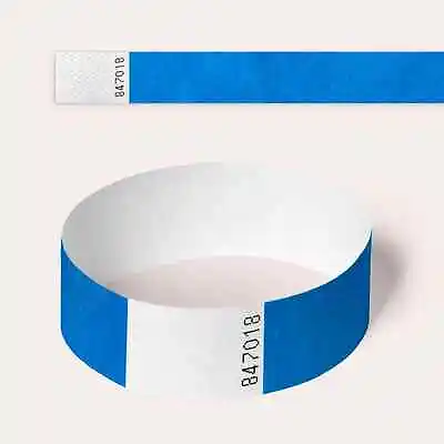 £2.90 • Buy Blue Plain And Customised Printed Tyvek Wristbands, Paper Like, Security, Party