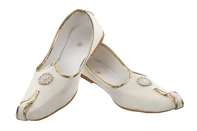 Men's Cream Sherwani Shoes Pakistani Shoes Padhani Shoes Lahori Nagra Jutti • £34.99