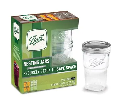 $33.99 • Buy Ball Pint Nesting Canning Mason Jar, Clear Glass 16Oz Decorative Jars, Pack Of 4