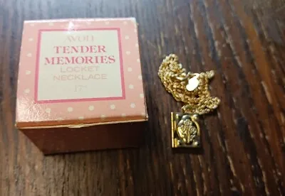 Avon 1980 Vintage TENDER MEMORIES Gold Tone Flowers Locket Necklace 17   NOS • $12.99