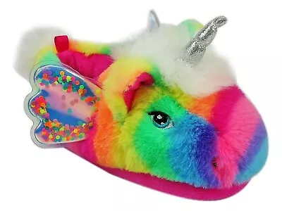 RAINBOW UNICORN Girls Plush Slippers W/Wings & Horn NWT Toddler's Sz. 5-6 Or 7-8 • $12.77