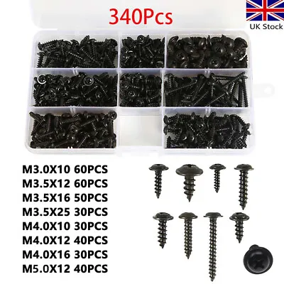 340Pcs Phillips Self Tapping/Drilling Black Screws Wafer Head For Timber & Metal • £9.66