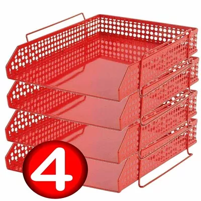 Letter Tray A4 Mesh Red Metal 26.3 X 31.2 X 7.5cm Foray Office Filing Pack Of 4 • £14.99