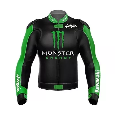 Kawasaki Ninja Motorcycle Racing Jacket Mens MotoGP Cowhide Leather Biker Jacket • $73.60