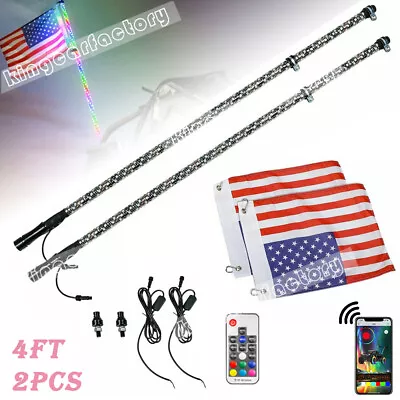 2Pc 4ft Spiral LED Whip Light For UTV ATV Accessories RZR Can-Am Polaris Antenna • $118.74