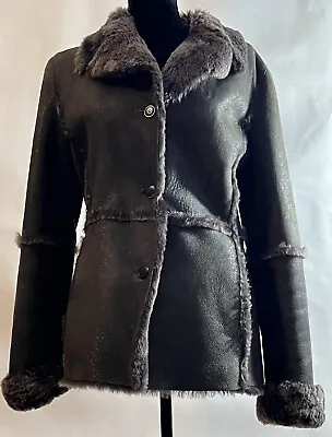 Nicole Miller Size Medium Dark Brown Shearling Casual Winter Coat • $159.99