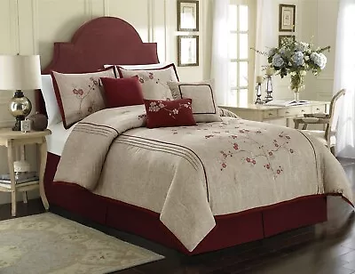 Chezmoi Collection 7-Piece Floral Cherry Blossoms Embroidery Comforter Set • $89.99