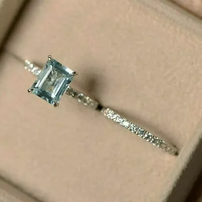 £97.44 • Buy 14K White Gold Over 2.9Ct Emerald Cut Aquamarine Diamond Matching Band Ring Set