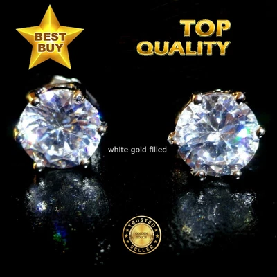 £9.99 • Buy Men's Round 8mm Simulated Diamond 18k White Gold Filled Stud Earrings /UK