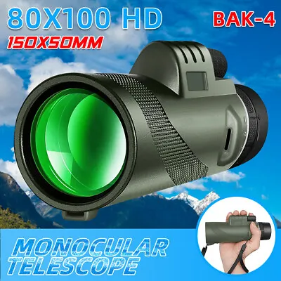 80X100 HD Zoom Monocular Telescope Phone Camera  Hiking Hunting Tripod • £13.29