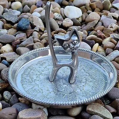£13.99 • Buy Vintage Retro SEBA Silver Plated CAT Ring Holder Trinket Plate Dish Jewellery 