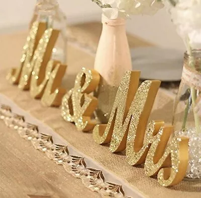 Vintage Style Mr And Mrs Wooden Letter Wall Table Wedding Sign With Gold Glitter • $18.99