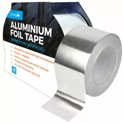 Aluminum Foil Tape Self Adhesive Silver Repair All Metal Surfaces 50MM X 10M • £7.08