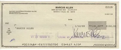 Marcus Allen Signed Autographed Bank Check Raiders RB Legend #2248 JSA AM56270 • $69.99