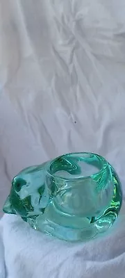 Vintage Indiana Green Glass Sleeping Cat Votive Candle Holder • $18