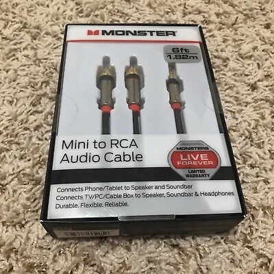 Brand New Sealed!Monster 6FT Mini To RCA Audio Cable Phone Tablet Speaker • $13