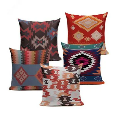 Digital Print Blue Red Turkish Ethnic Kilim Diamond Pattern Pillow Cushion Cove • $7.58
