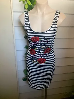 WHEELS AND DOLLBABY Vintage Sailor Stripe Logo Dress Size 3 10/12 • $129