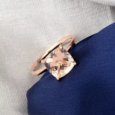 Cushion Cut Lab Created Morganite Diamond Engagement Ring 14K Rose Gold Plated • $104.99