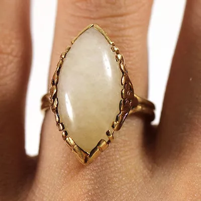  Ming's White Jade Large Marquise 14k Yellow Gold Ring (sz 5) • $1300