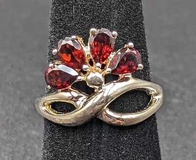 Vintage Sterling Silver Pear Cut Garnet Gemstones Infinity Crown Ring Sz - 7.25 • $30.59