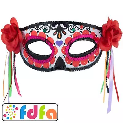 Amscan Day Of The Dead Half Mask Adults Halloween Fancy Dress • £9.29