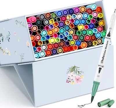 100 Colors Art Markers Set Ohuhu Dual Tips Coloring Brush Fineliner Color Marker • $77.50