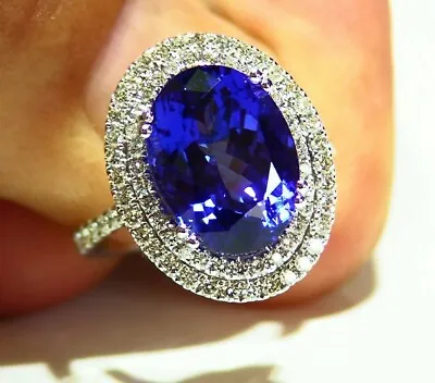 8.52CT 18K Gold Natural Tanzanite Diamond AAAA Grade Engagement Ring Vintage  • £4739.87