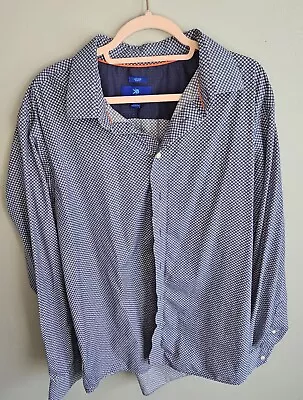 Egara Non-Iron Men's Navy Blue Dot Button Down Dress Shirt In Size 2XLT Slim Fit • $12